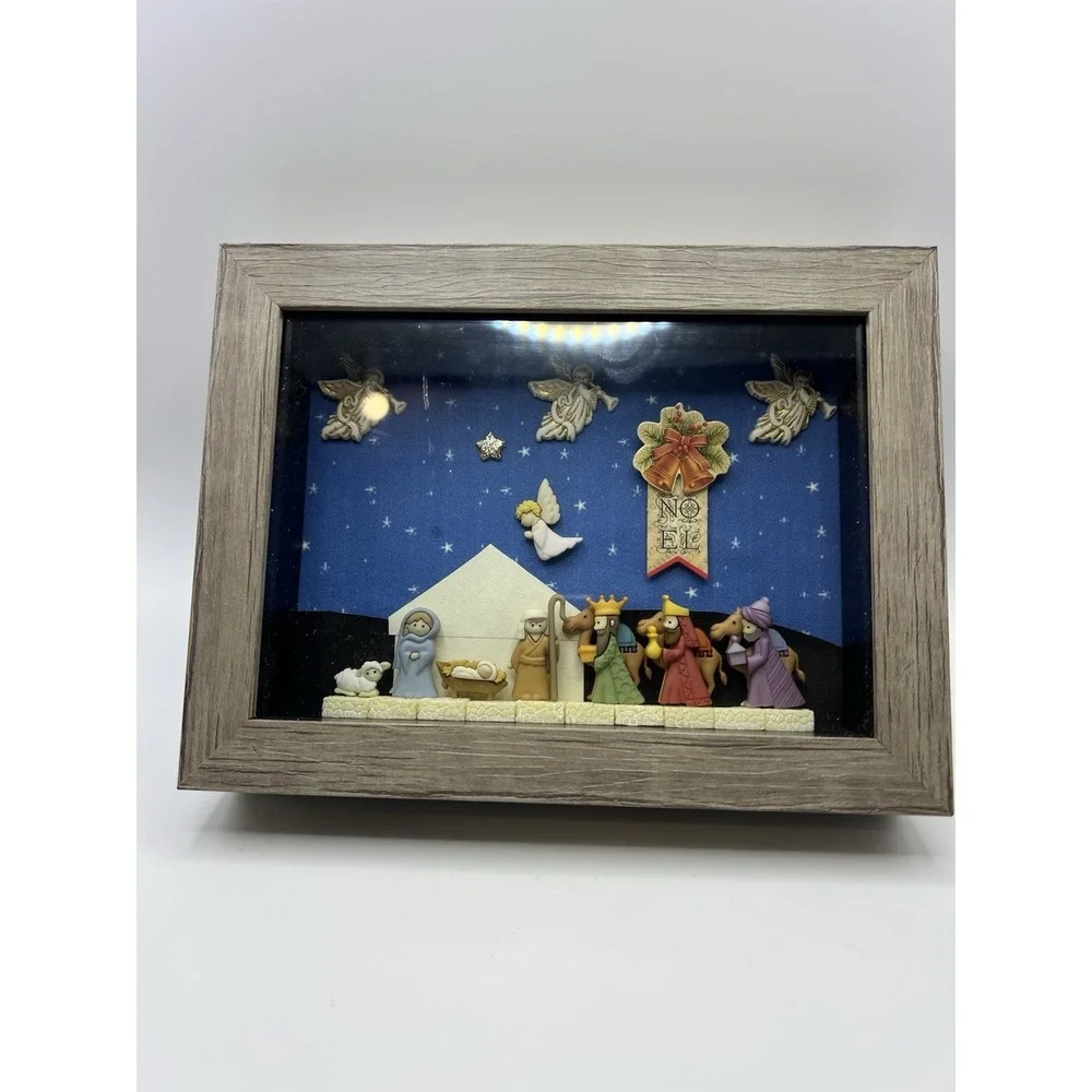 Christmas Shadow Box with Nativity Scene Framed Mini Figurines Wall